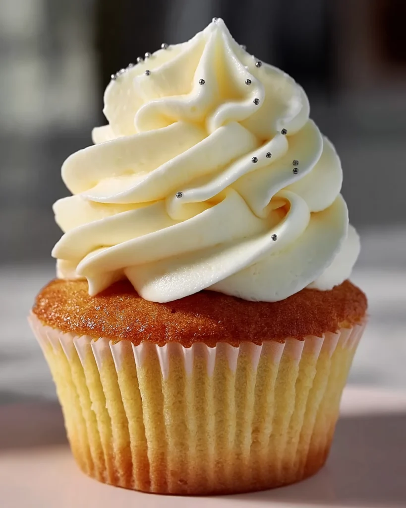 Egg free cupcake made with almond milk, soy yogurt, and applesauce, topped with dairy-free vanilla frosting, perfect for allergy-friendly baking and vegan dessert lovers.