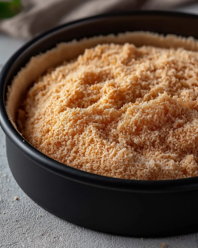 Close-up of Nilla wafer crust packed into a springform pan, ready for the banana pudding cheesecake filling.